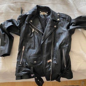 Michael Kors Crinkle Leather Moto Jacket